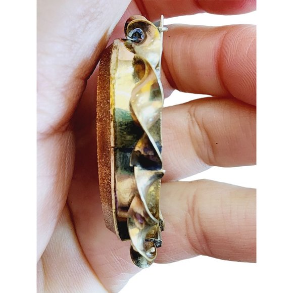Antique Goldstone Mosaic Twisted Gold Filled Brooch (A1765) - Picture 4 of 6